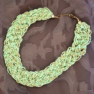Vintage seafoam/gold seed bead statement necklace